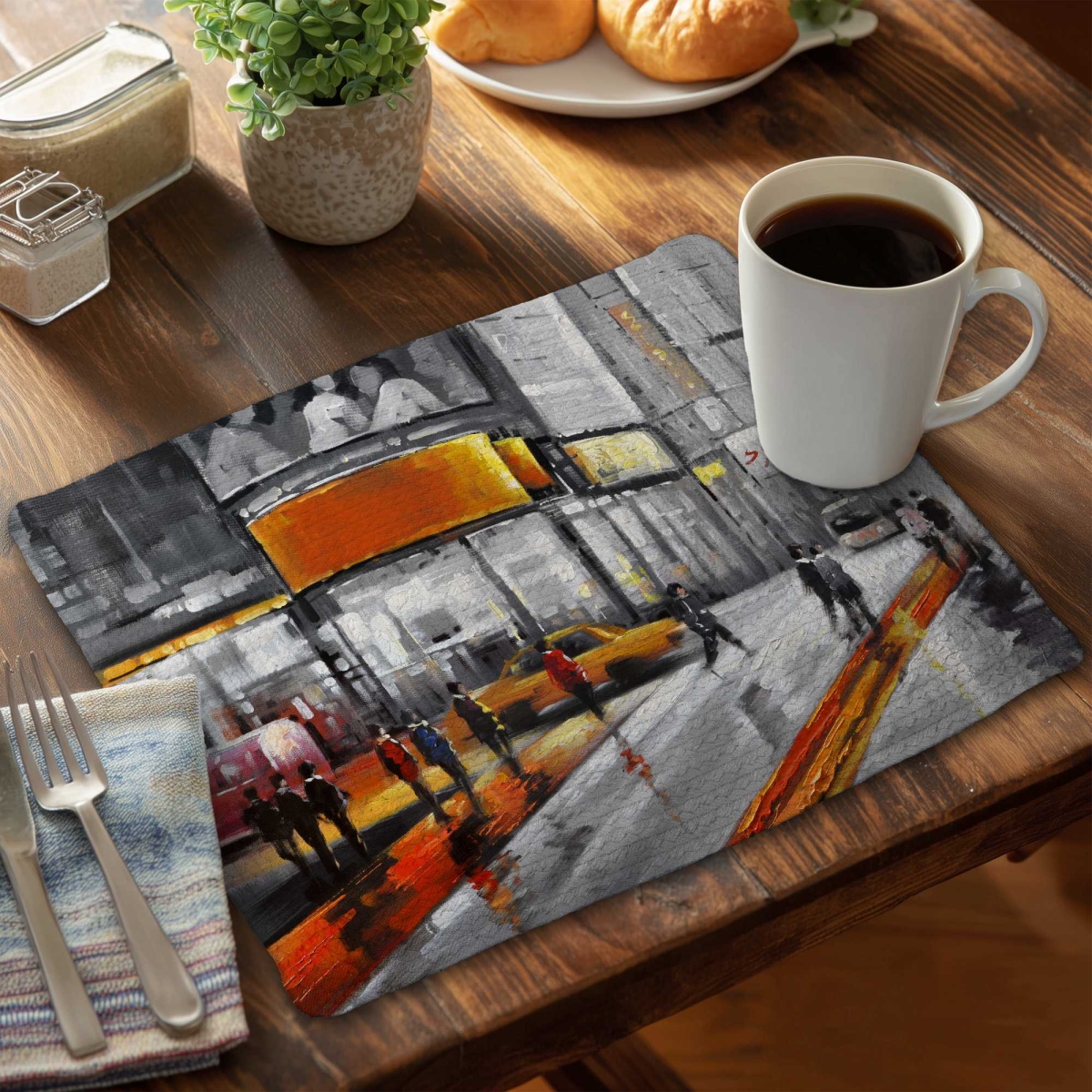 Picture of Begin Home Decor C6BP14187TDO9S 14 x 18 in. Circulation in Times Square - Braided Polyester Placemat - Set of 6