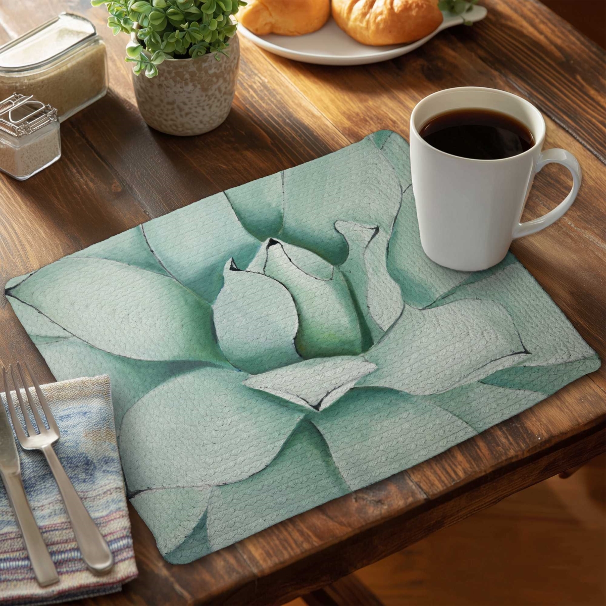 Picture of Begin Home Decor C6BP14187ZL5AL 14 x 18 in. Succulent Closeup - Braided Polyester Placemat - Set of 6