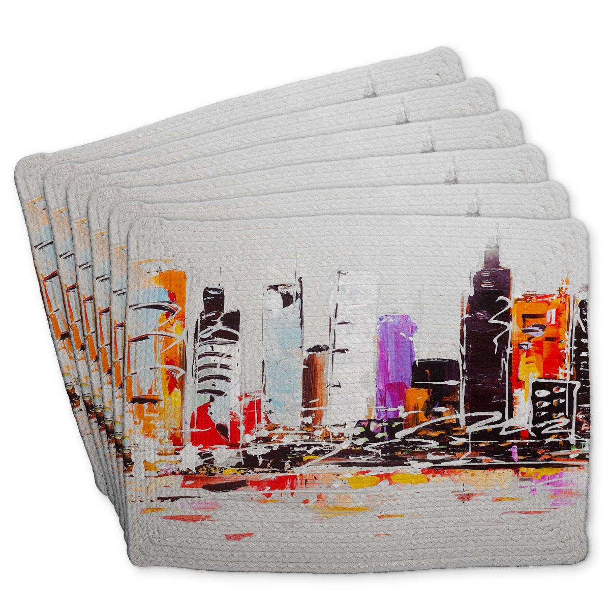 Picture of Begin Home Decor C6BP141897C5SU 14 x 18 in. Abstract City Braided Polyester Placemat - Bright Colors - Set of 6