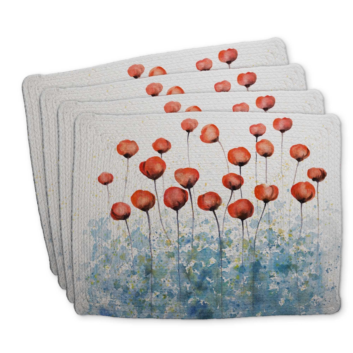 Picture of Begin Home Decor C4BP141867QUOR 14 x 18 in. Red Flowers with Blue Paint Splash - Braided Polyester Placemat - Set of 4