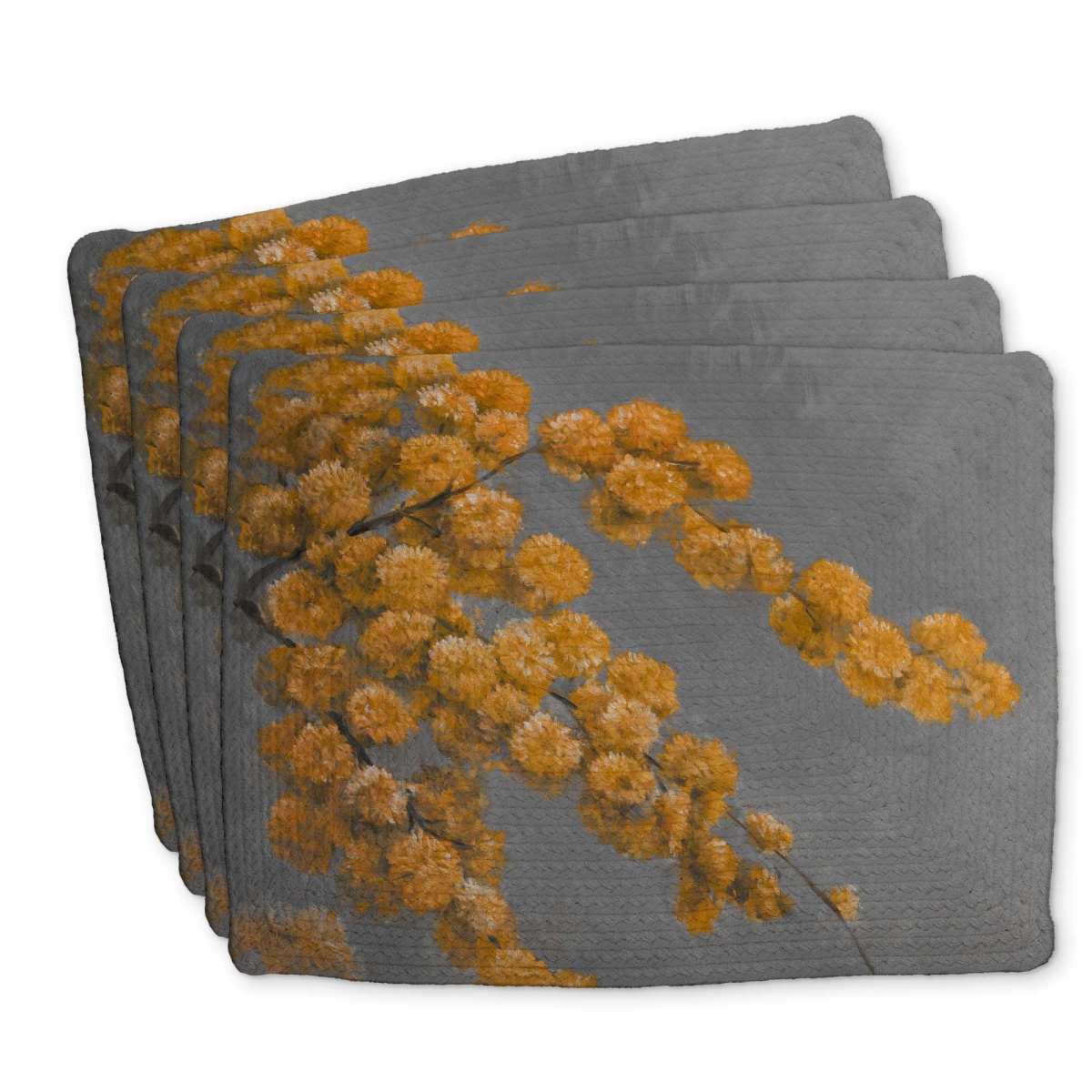 Picture of Begin Home Decor C4BP14186Q7KWD 14 x 18 in. Golden Wattle Plant Braided Polyester Placemat - Home Decor - Set of 4