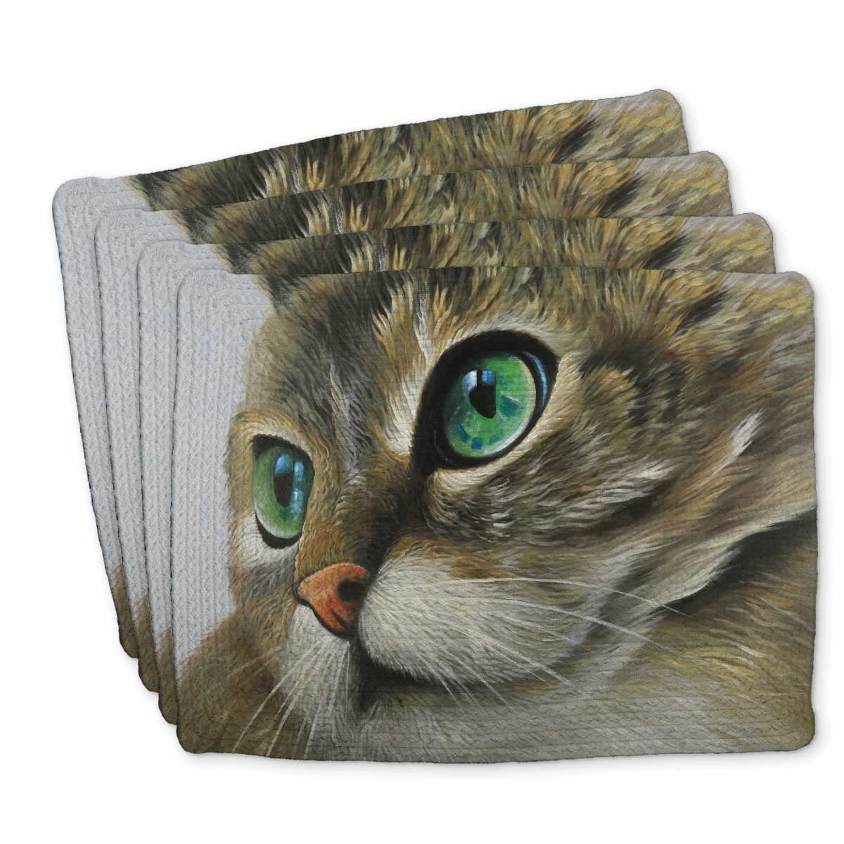 Picture of Begin Home Decor C4BP1418D5LMZI 14 x 18 in. Peaceful Cat Portrait Braided Polyester Placemat - Decor - Set of 4