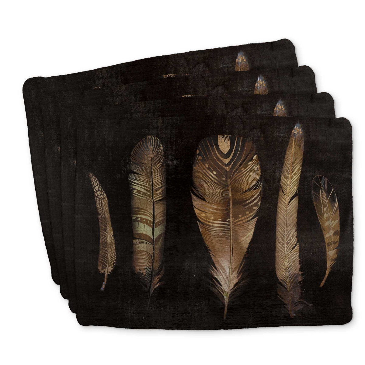 Picture of Begin Home Decor C4BP1418FO153N 14 x 18 in. Brown Feather Set - Braided Polyester Placemats - Set of 4
