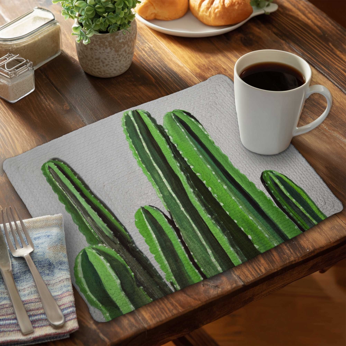 Picture of Begin Home Decor C4BP1418HBT2WH 14 x 18 in. Cactus Candles - Braided Polyester Placemat for Home Decor - Set of 4