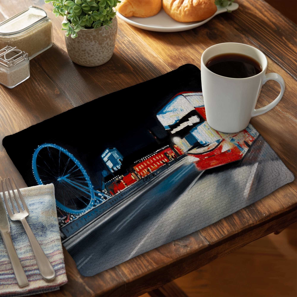 Picture of Begin Home Decor C4BP1418IXJPWF 14 x 18 in. Bus Travel by Night - Braided Polyester Placemat for Decor - Set of 4