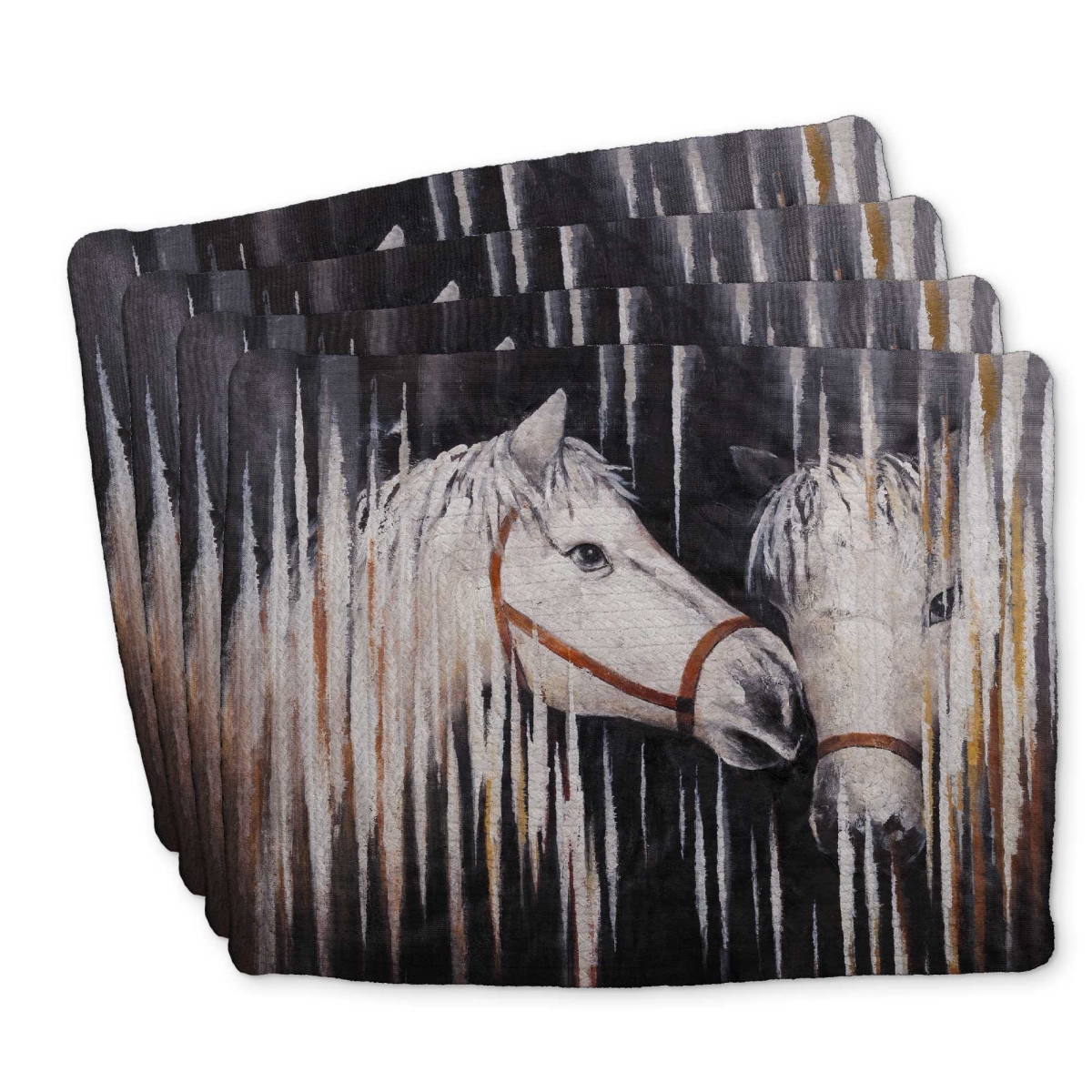 Picture of Begin Home Decor C4BP1418JOAC3M 14 x 18 in. Two White Horses Kissing Placemat - Braided Polyester Decor - Set of 4