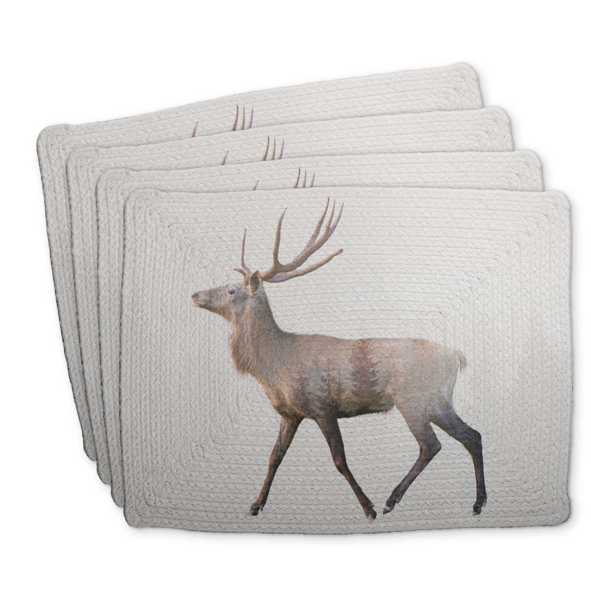 Picture of Begin Home Decor C4BP1418JRIA2M 14 x 18 in. Deer & Forest Braided Polyester Placemat - Home Decor - Set of 4