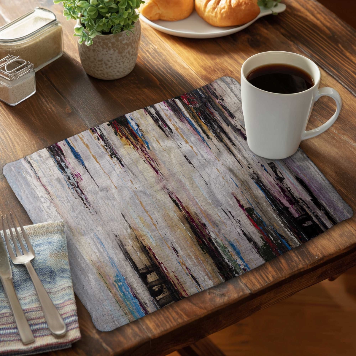 Picture of Begin Home Decor C4BP1418KIHU3N 14 x 18 in. Abstract Runny Paint Braided Polyester Placemat - Home Decor - Set of 4