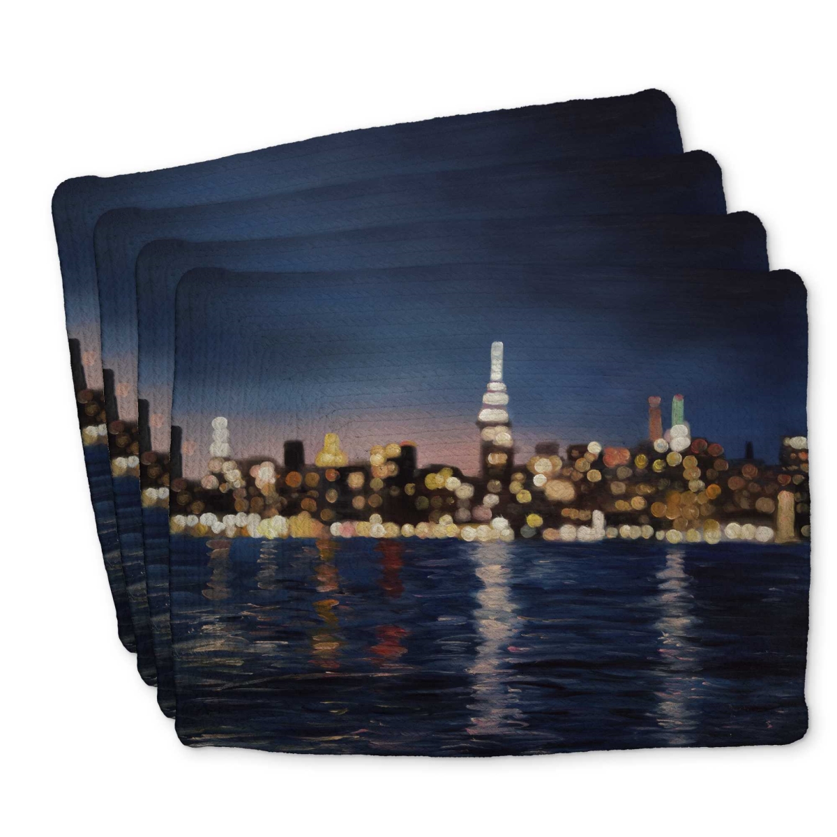 Picture of Begin Home Decor C4BP1418UJNRKV 14 x 18 in. Blurry City Water Night Braided Polyester Placemat - Decor - Set of 4