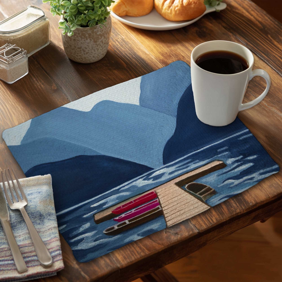 Picture of Begin Home Decor C4BP1418YBYPSG 14 x 18 in. Lake, Quai & Mountains Braided Polyester Placemat - Decor - Set of 4
