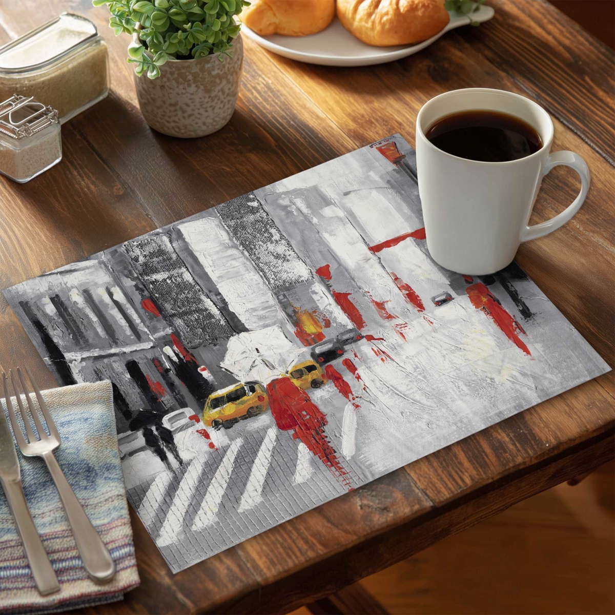 Picture of Begin Home Decor C4PP14180NBFF1 14 x 18 in. Abstract Cloudy City Street Polyester Placemat - Home Decor - Set of 4