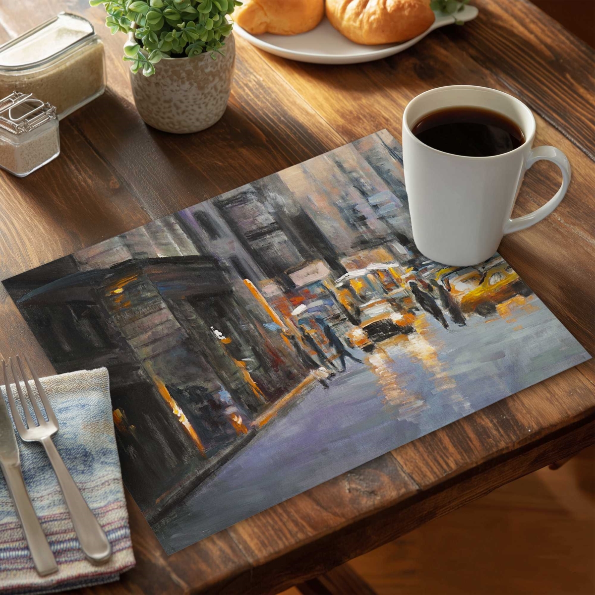 Picture of Begin Home Decor C4PP14187AESED 14 x 18 in. Morning in the Streets of York City - Polyester Placemat - Set of 4