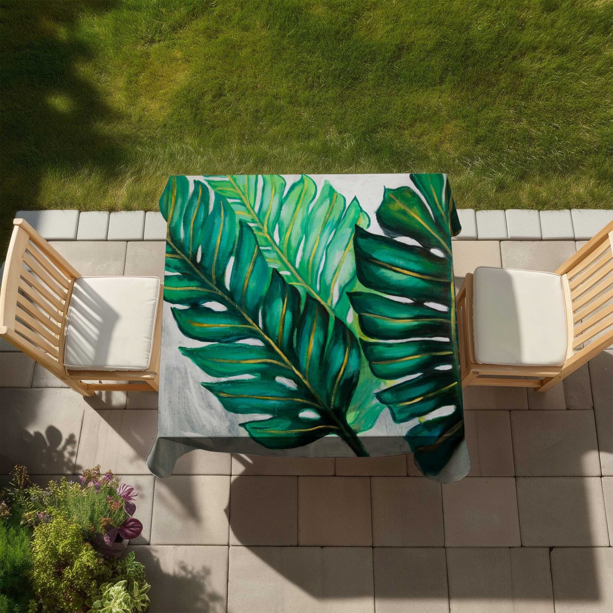 Picture of Begin Home Decor C1TC58582OZMIM 58 x 58 in. Three Big Exotic Plant Leaves Tablecloth - Indoor & Outdoor