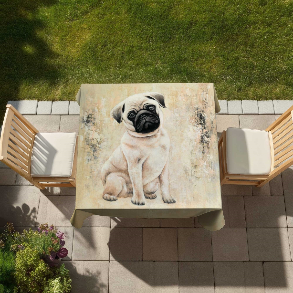 Picture of Begin Home Decor C1TC5858ATU8JG 58 x 58 in. Small Pug Dog Tablecloth - Indoor & Outdoor Home Decor