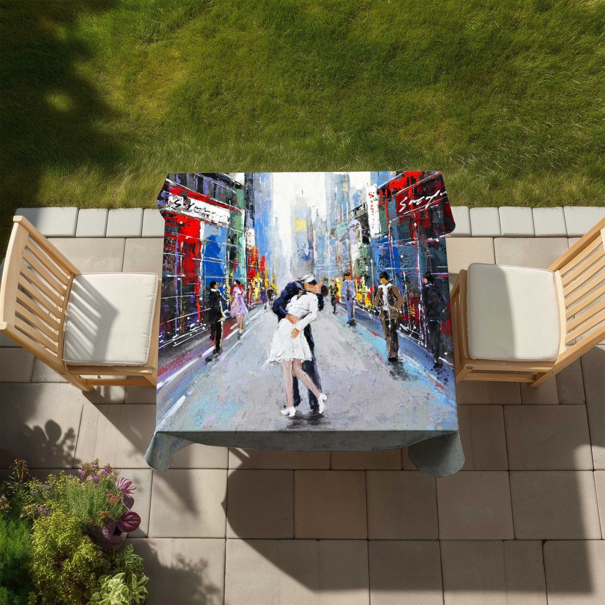 Picture of Begin Home Decor C1TC5858IBPNZM 58 x 58 in. Kiss of Times Square Red Tablecloth - Indoor & Outdoor Decor