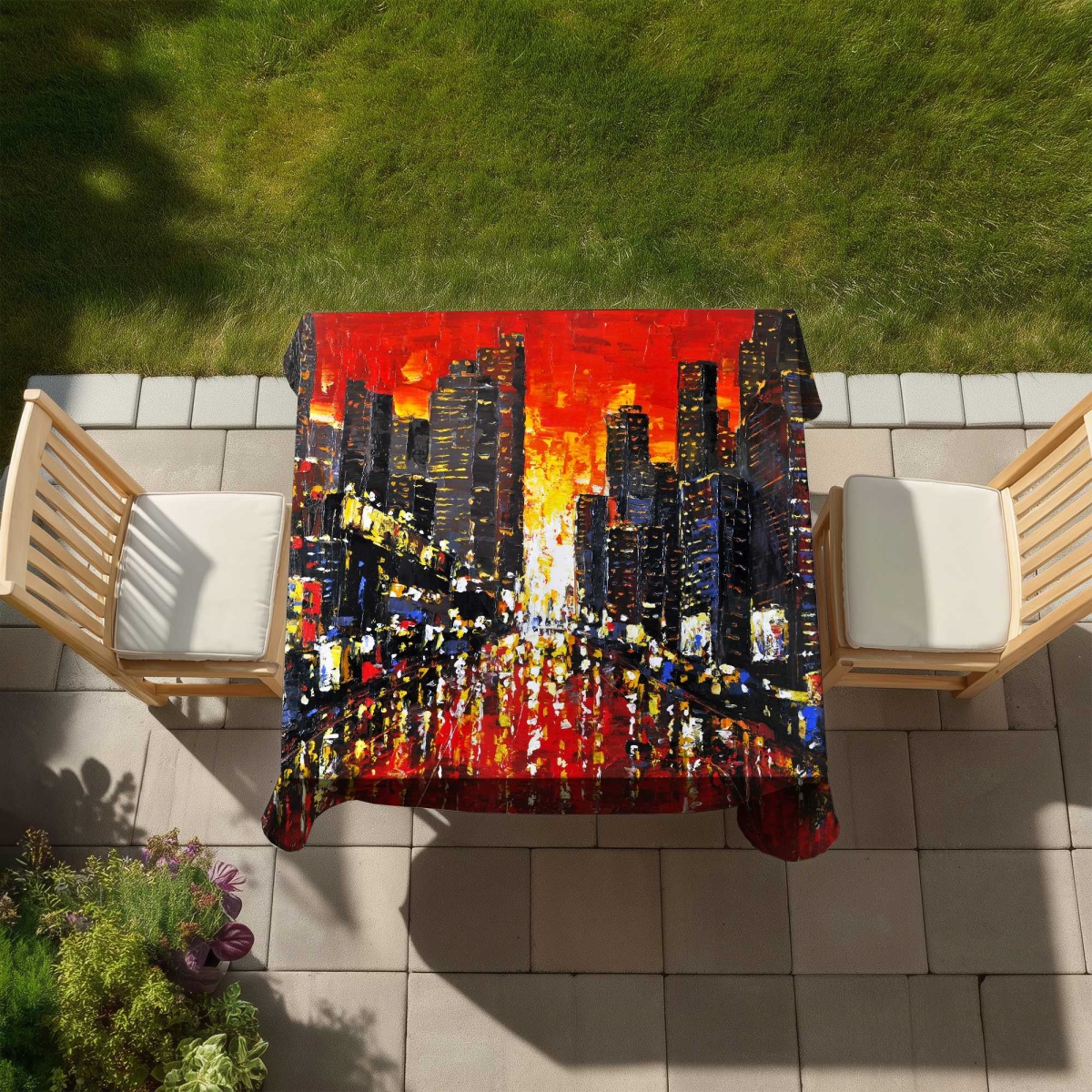 Picture of Begin Home Decor C1TC5858MKYDQ3 58 x 58 in. Abstract Sunset on the City Tablecloth - Red Contemporary