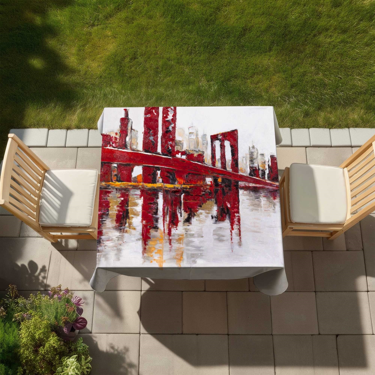 Picture of Begin Home Decor C1TC5858MVENUO 58 x 58 in. Abstract & Industrial Red Bridge Tablecloth - Home Decor
