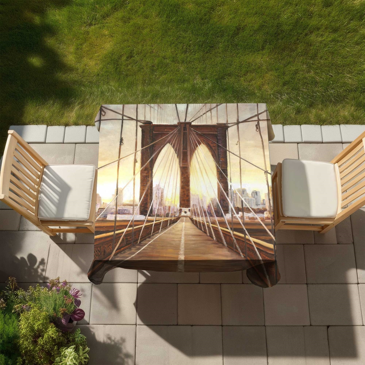 Picture of Begin Home Decor C1TC5858TC3CU3 58 x 58 in. Sunset on the Brooklyn Bridge Tablecloth - Indoor & Outdoor