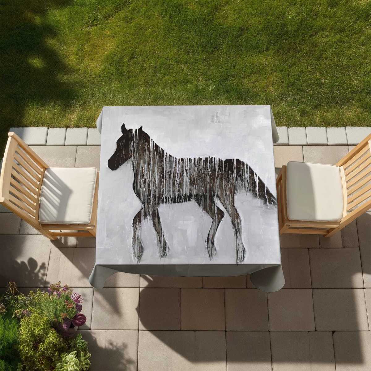 Picture of Begin Home Decor C1TC5858UDVWY2 58 x 58 in. Gambading Abstract Horse Tablecloth - Farmhouse Home Decor
