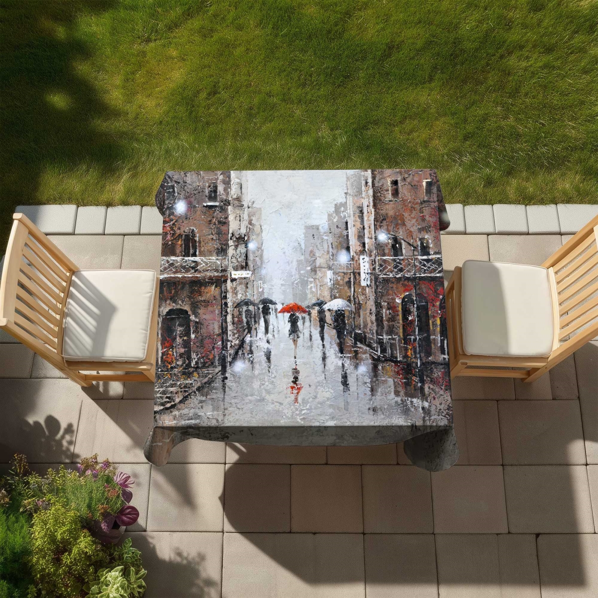Picture of Begin Home Decor C1TC5858UO5KL7 58 x 58 in. City Rain Tablecloth - Scenic Street for Home Indoor & Outdoor
