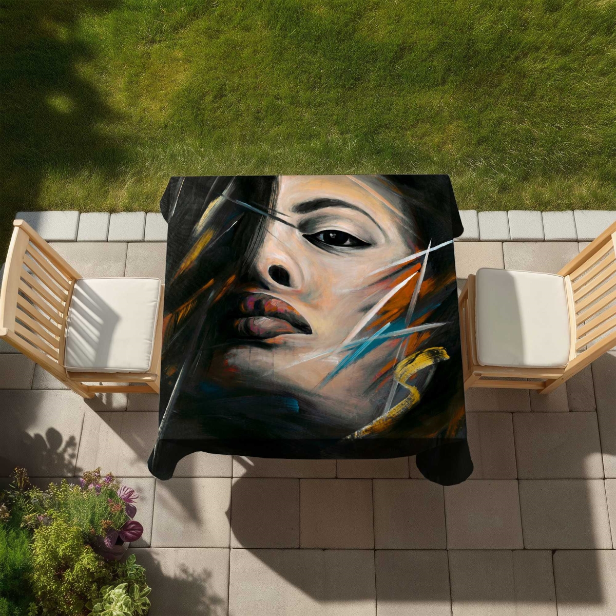 Picture of Begin Home Decor C1TC5858VQ2103 58 x 58 in. Abstract Woman Portrait Tablecloth - Brown Indoor & Outdoor