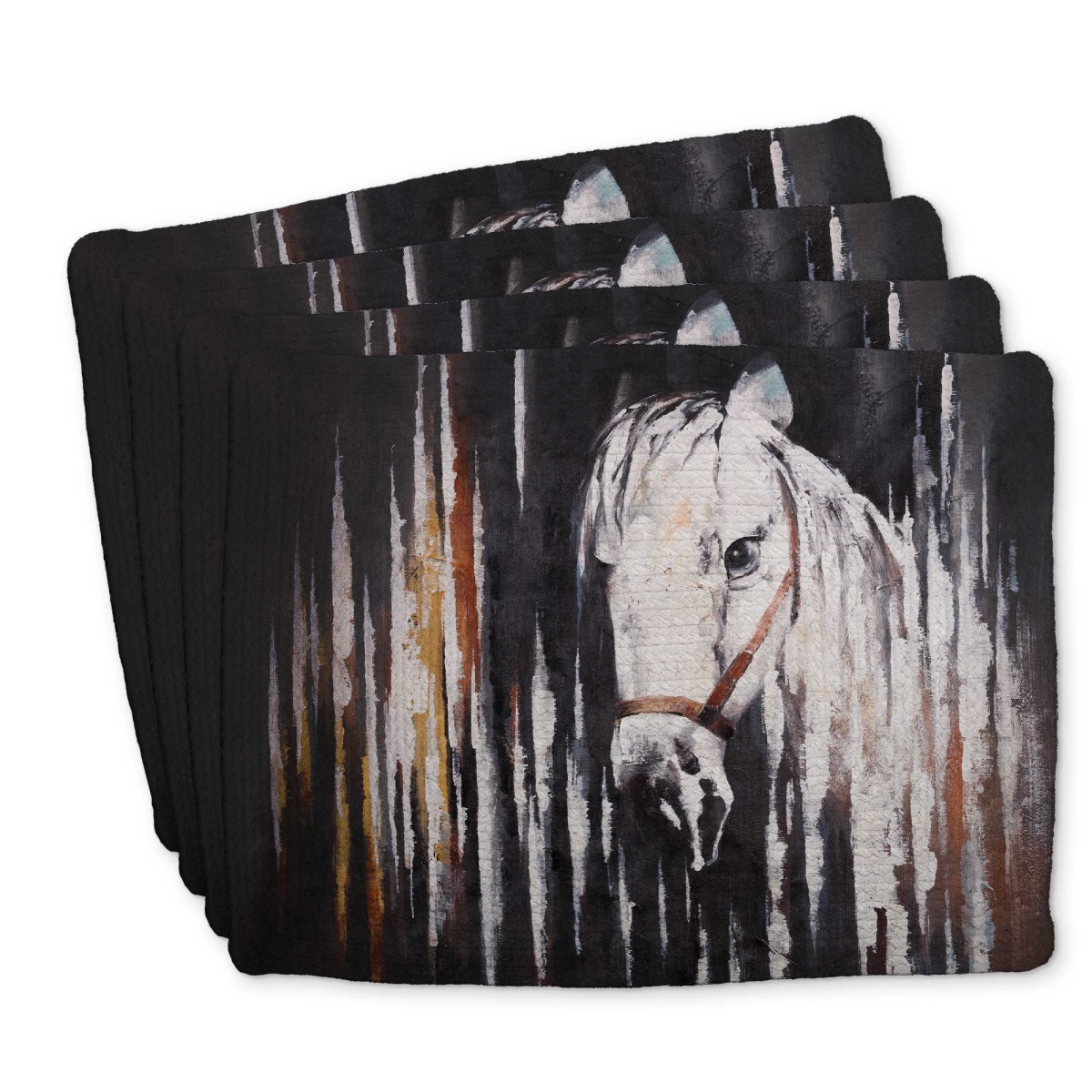Picture of Begin Home Decor C4BP14180GBYEY 14 x 18 in. White Horse in the Dark - Braided Polyester Placemat - Decor - Set of 4