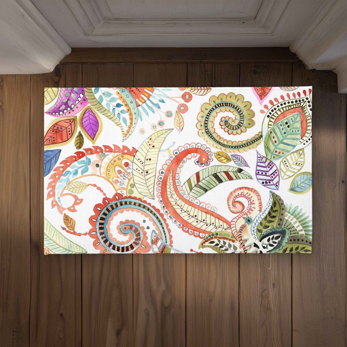 CODM21347GNAK9 21 x 34 in. Watercolor Paisley Floral Green Bedroom Door Mat - Decor