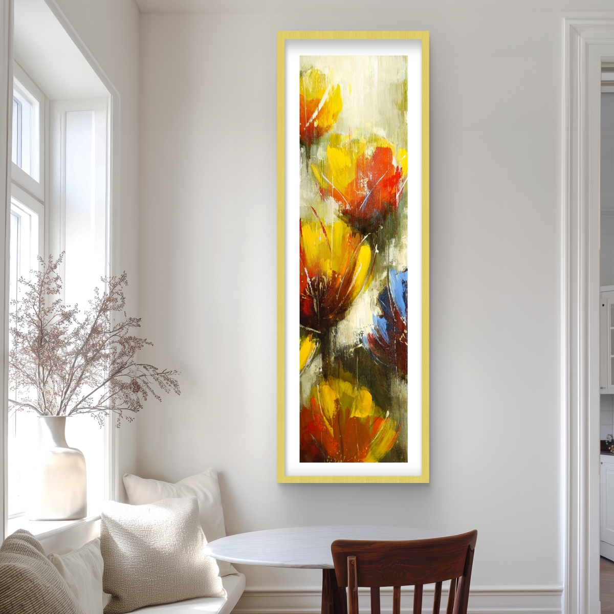 C1FM2060OVFZ3Q 20 x 60 in. Texturized Yellow Flowers - Botanical Livingroom Wall Art
