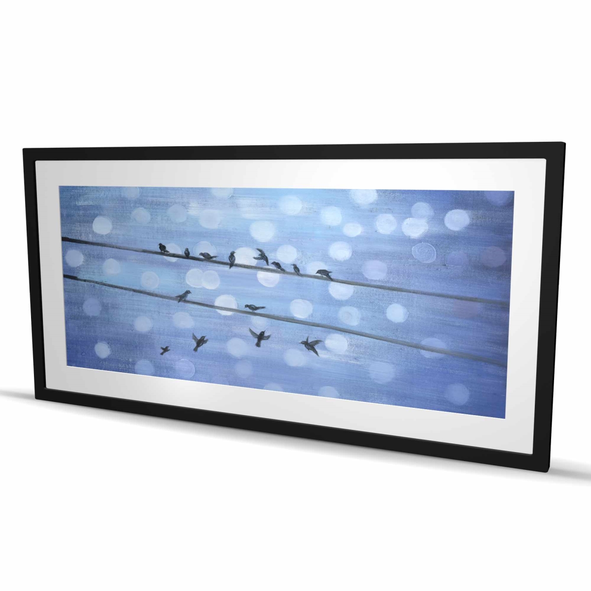 C1FM24482AAB6M 24 x 48 in. Birds on Glittering Blue Sky - Livingroom Blue Framed Print
