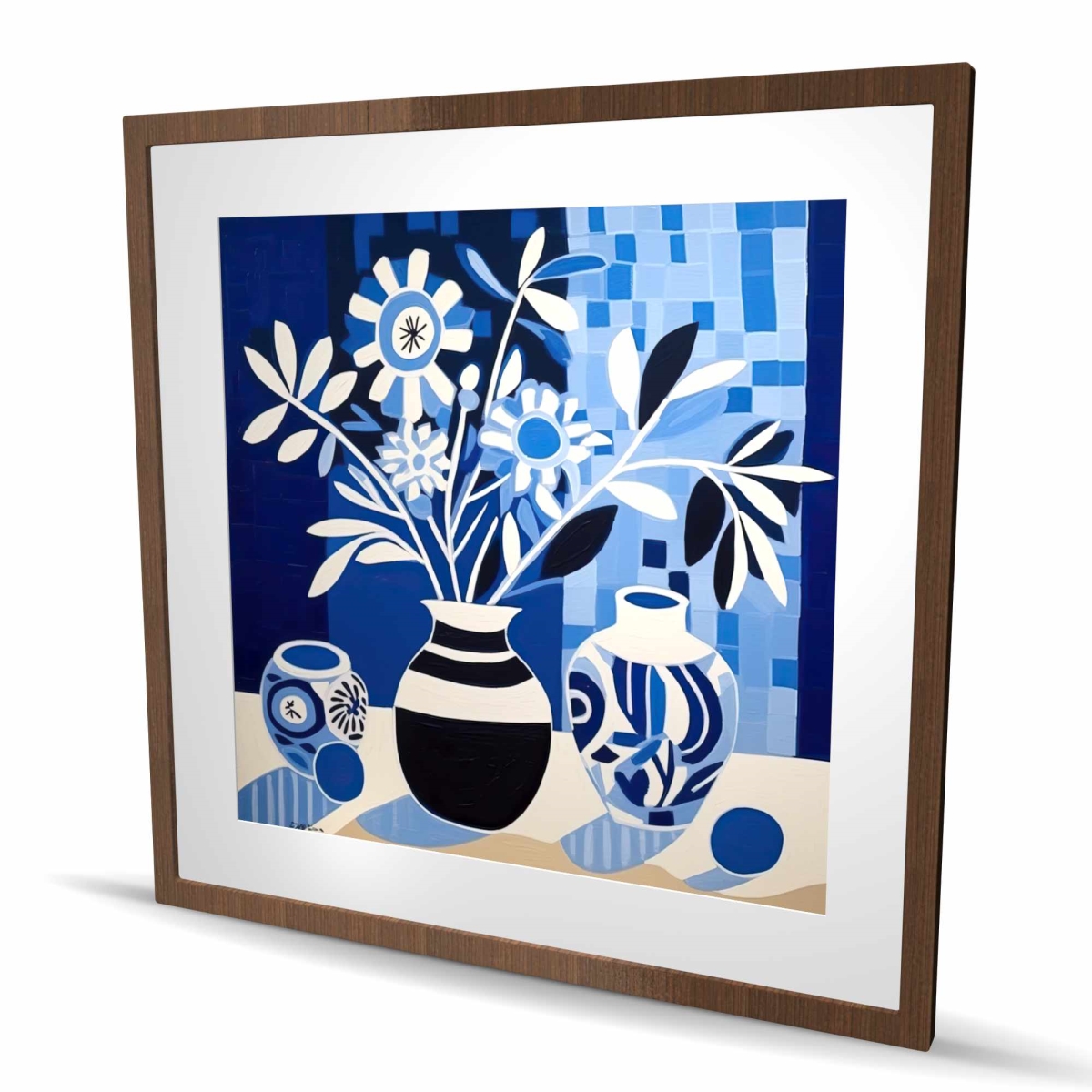 C1FM363640FGPX 36 x 36 in. Blue Vases - Floral Botanical Framed Print for Home Decor