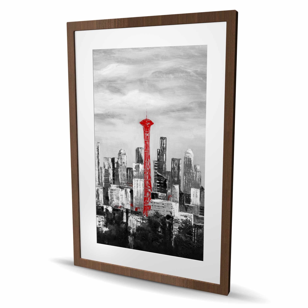 C1FM2436B0UU28 24 x 36 in. Space Needle in Red - Industrial Framed Matted Print - Decor