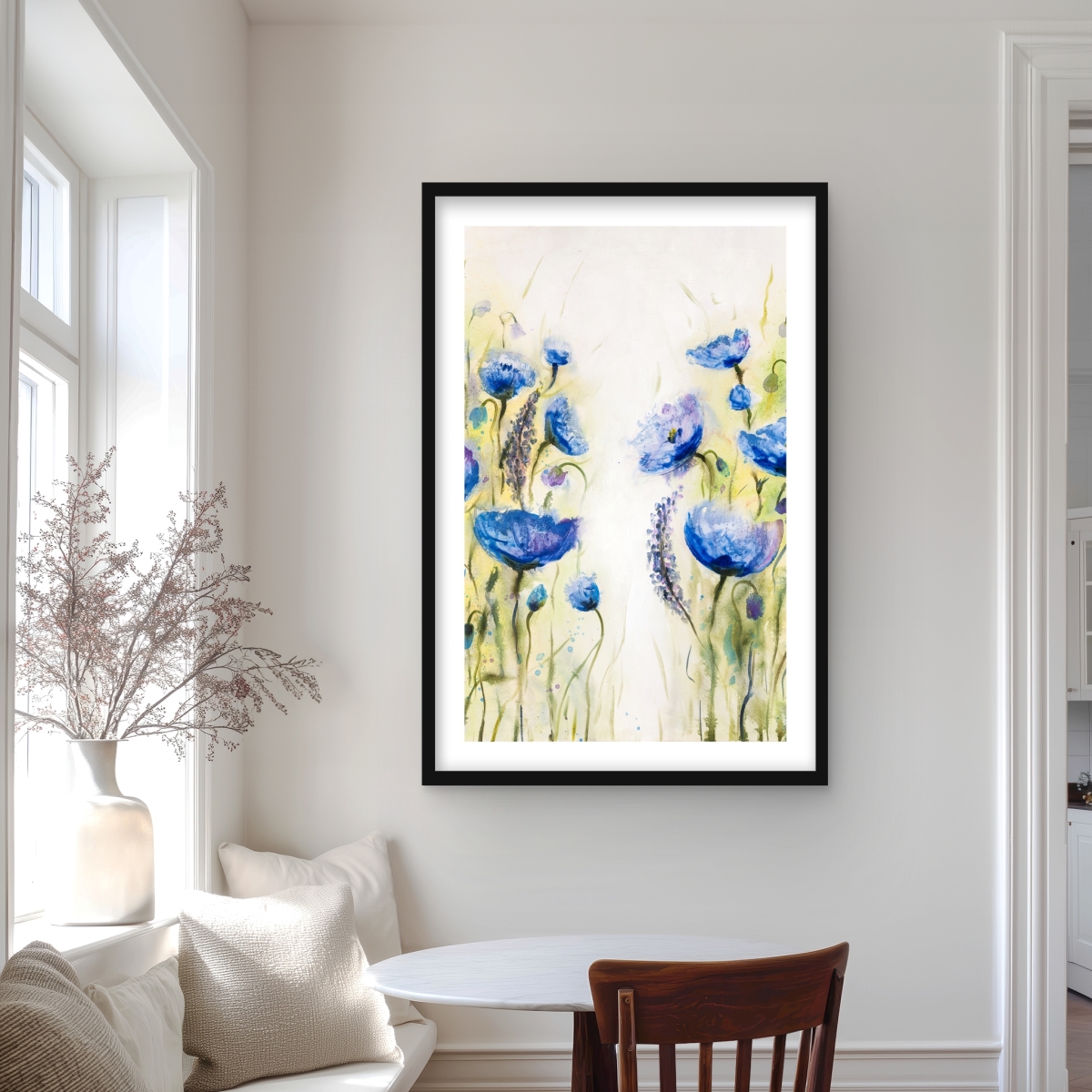 C1FM2436NAA8I0 24 x 36 in. Blue Garden - Romantic Botanical Framed Matted Print Decor