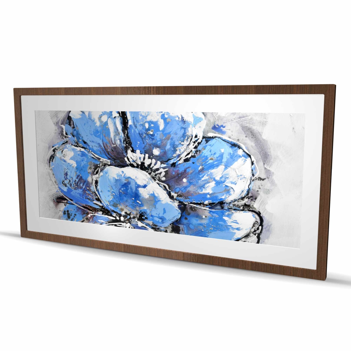 C1FM2448ZH0W63 24 x 48 in. Abstract Blue Petals - Contemporary Flowers Framed Print