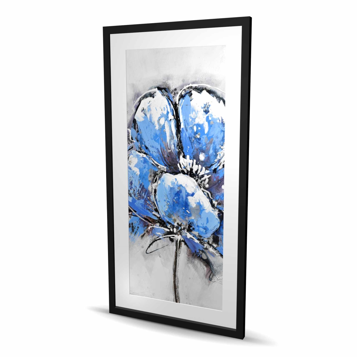 C1FM244859U6ZG 24 x 48 in. Abstract Blue Petals - Contemporary Botanical Framed Print