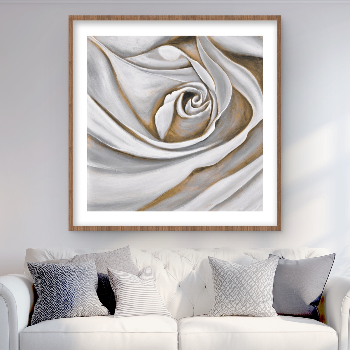 C1FM3636EB4H0T 36 x 36 in. White Rose Closeup - Romantic Floral Framed Print for Decor