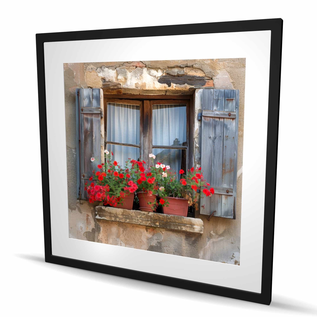 C1FM36360XDMWS 36 x 36 in. Flowers on the Ledge - Gray Framed Matted Print - Home Decor