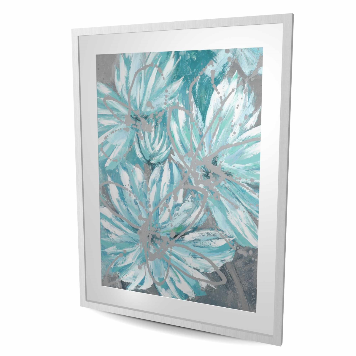 C1FM36488HXWSI 36 x 48 in. Three Little Abstract Blue Flowers - Framed Matted Print
