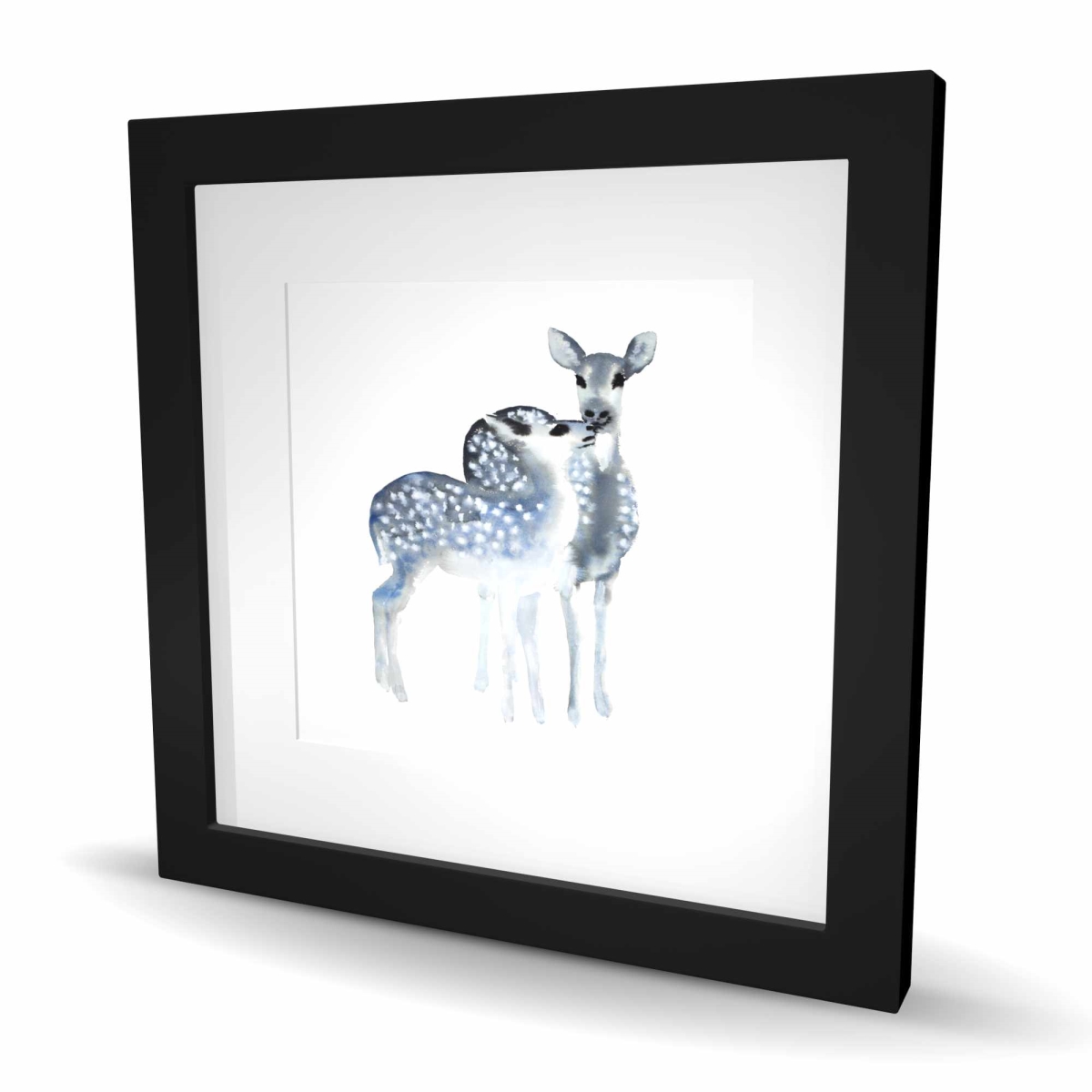 C1FM1616X6C6N1 16 x 16 in. Blue Fawns Love - Framed Matted Print for Livingroom Decor