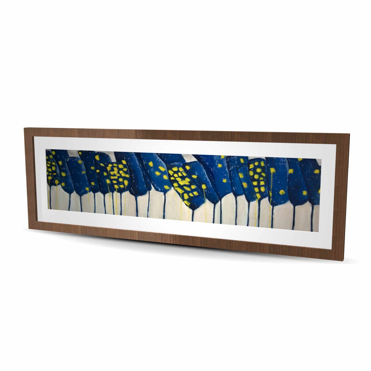 C1FM1648UOLYEB 16 x 48 in. Abstract Blue Flowers - Classic Framed Matted Print Decor