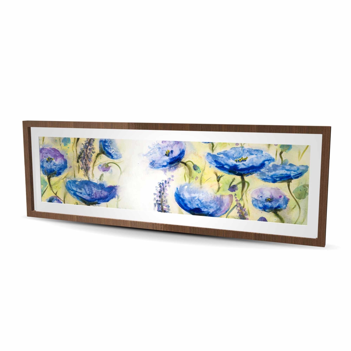 C1FM2060D1VL70 20 x 60 in. Blue Garden - Floral Blue Framed Matted Print for Home Decor