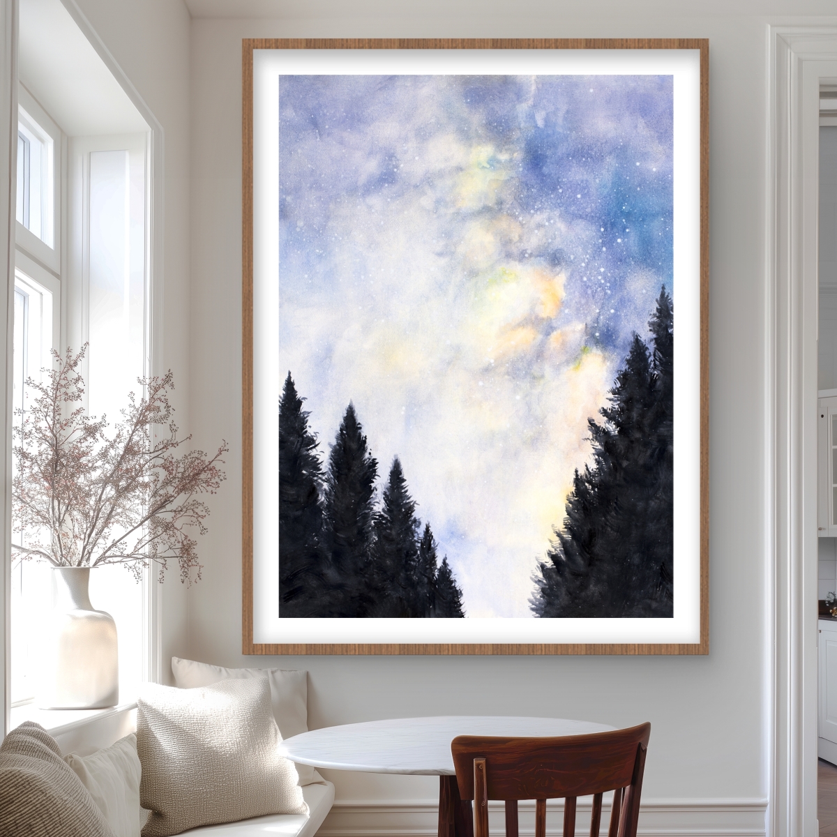C1FM36483XZG5P 36 x 48 in. Starry Sky in Forest - Scandinavian Framed Matted Print