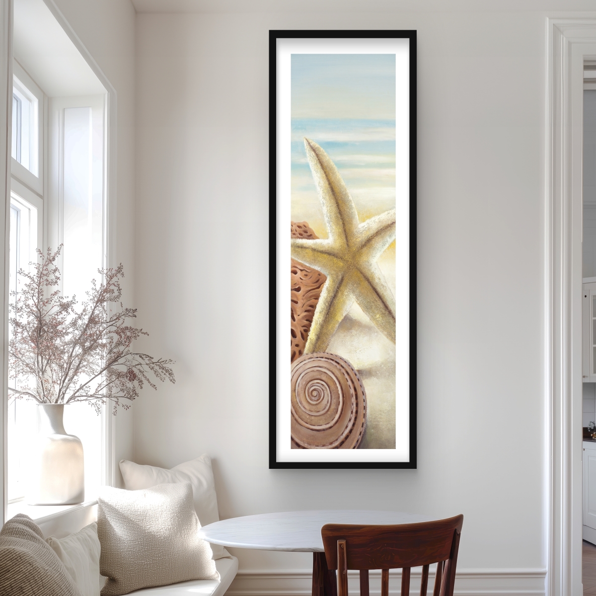 C1FM20605G5PIY 20 x 60 in. Starfish & Seashells At the Beach - Beige Framed Print