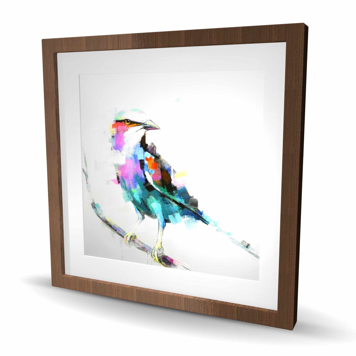 C1FM2424Z5VJI2 24 x 24 in. Colorful Abstract Bird on Branch - Turquoise Framed Print