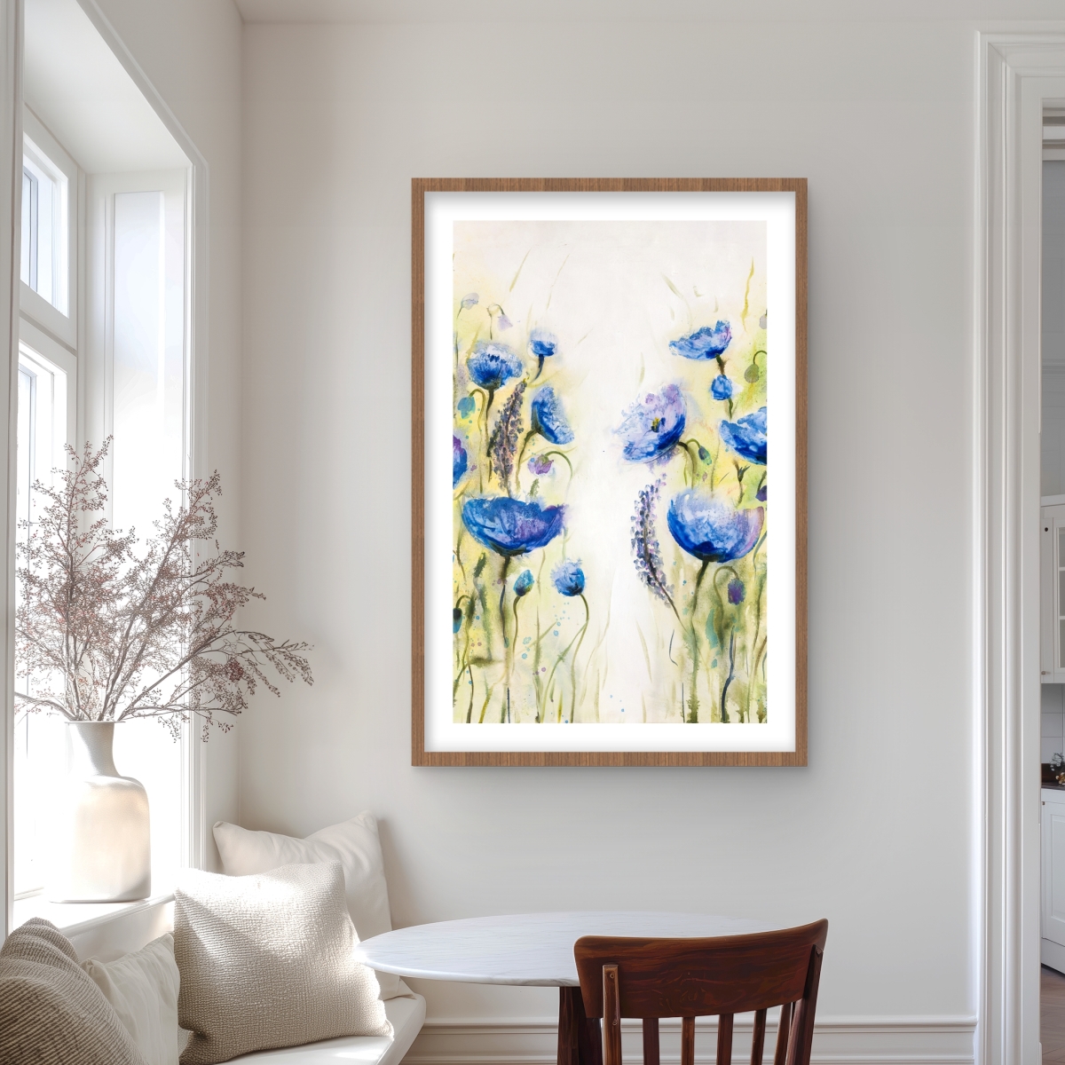 C1FM24368VNAC4 24 x 36 in. Blue Garden - Botanical Bedroom Framed Matted Print Decor