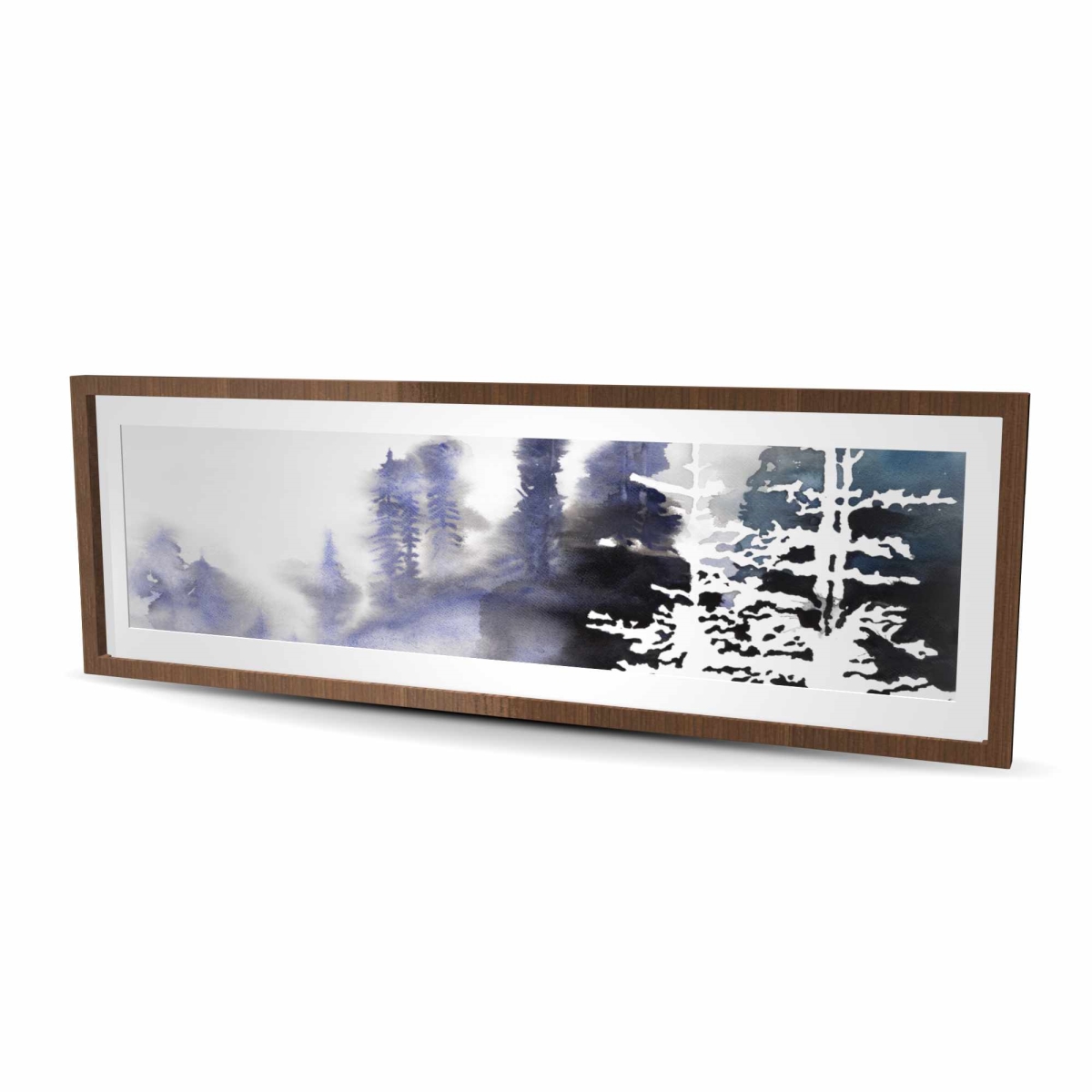 C1FM2060SGN3AW 20 x 60 in. Silhouette of A Forest - Blue Illustrative Framed Print