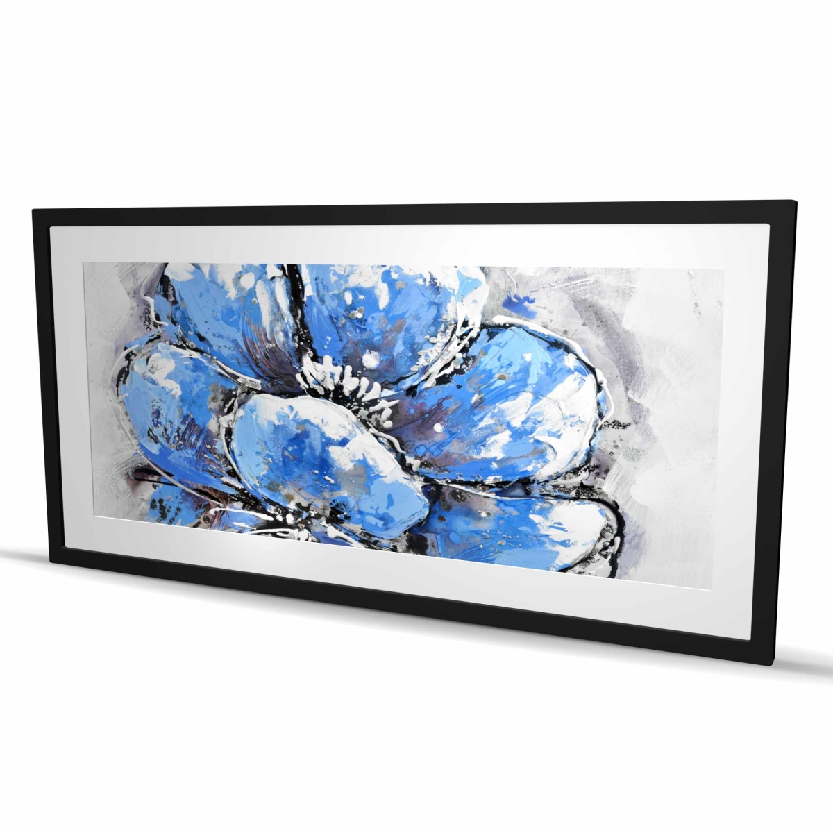 C1FM244861J8K1 24 x 48 in. Abstract Blue Petals - Floral Framed Print for Home Decor