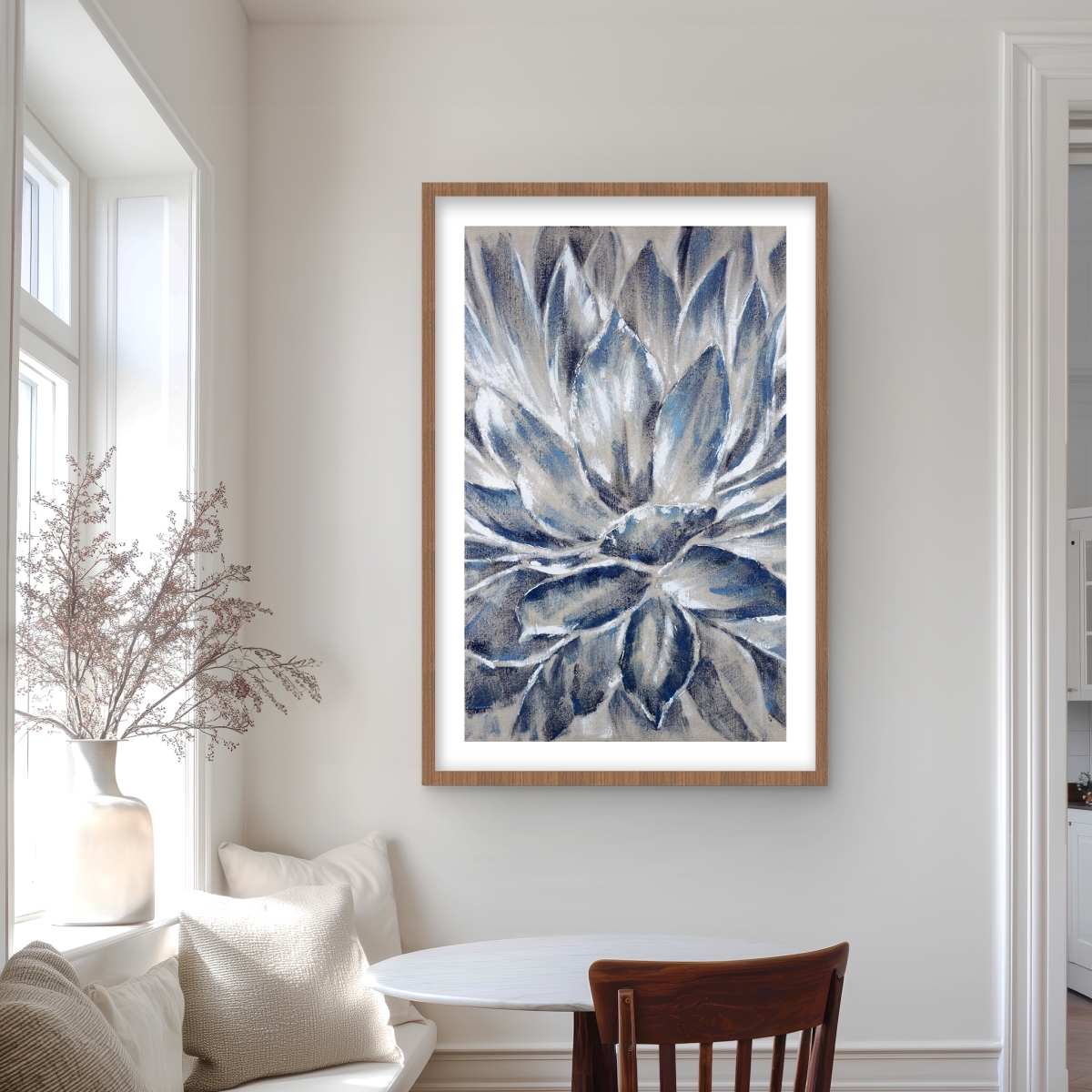 C1FM24362DY28L 24 x 36 in. Blue & Gray Flower - Botanical Blue Framed Print for Decor