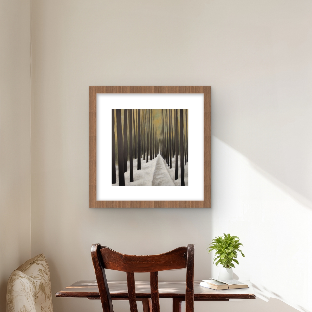 C1FM16164UQK05 16 x 16 in. Hiking in the Forest - Landscapes Hygge Framed Print Decor