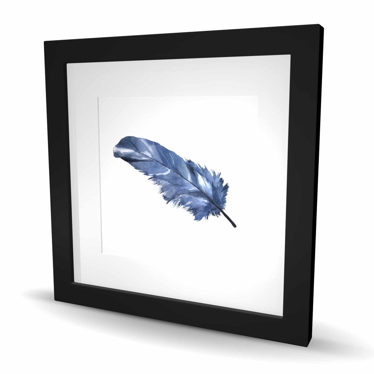 C1FM16167QAGZL 16 x 16 in. Blue Feather - Framed Matted Print for Home Decor - Art