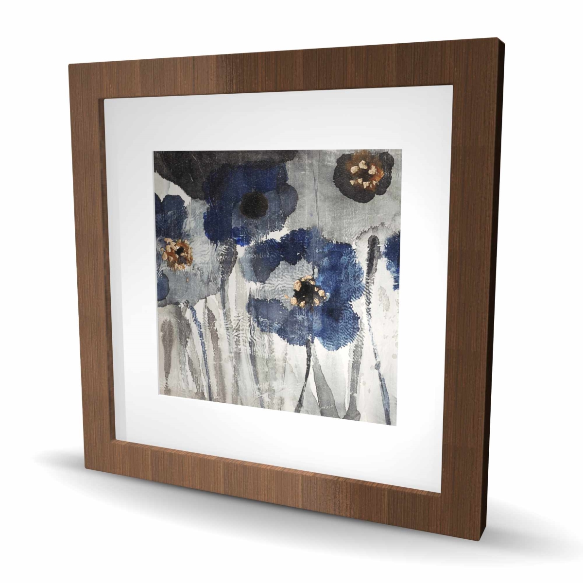 C1FM16166CNLXX 16 x 16 in. Blue Blurry Flowers - Framed Matted Print for Home Decor